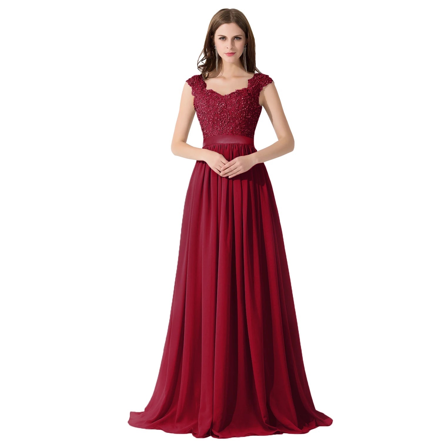 Beaded Sequin Lace Chiffon V-Neck A-Line Bridesmaid Dress - Luzilly Bridal & Apparel