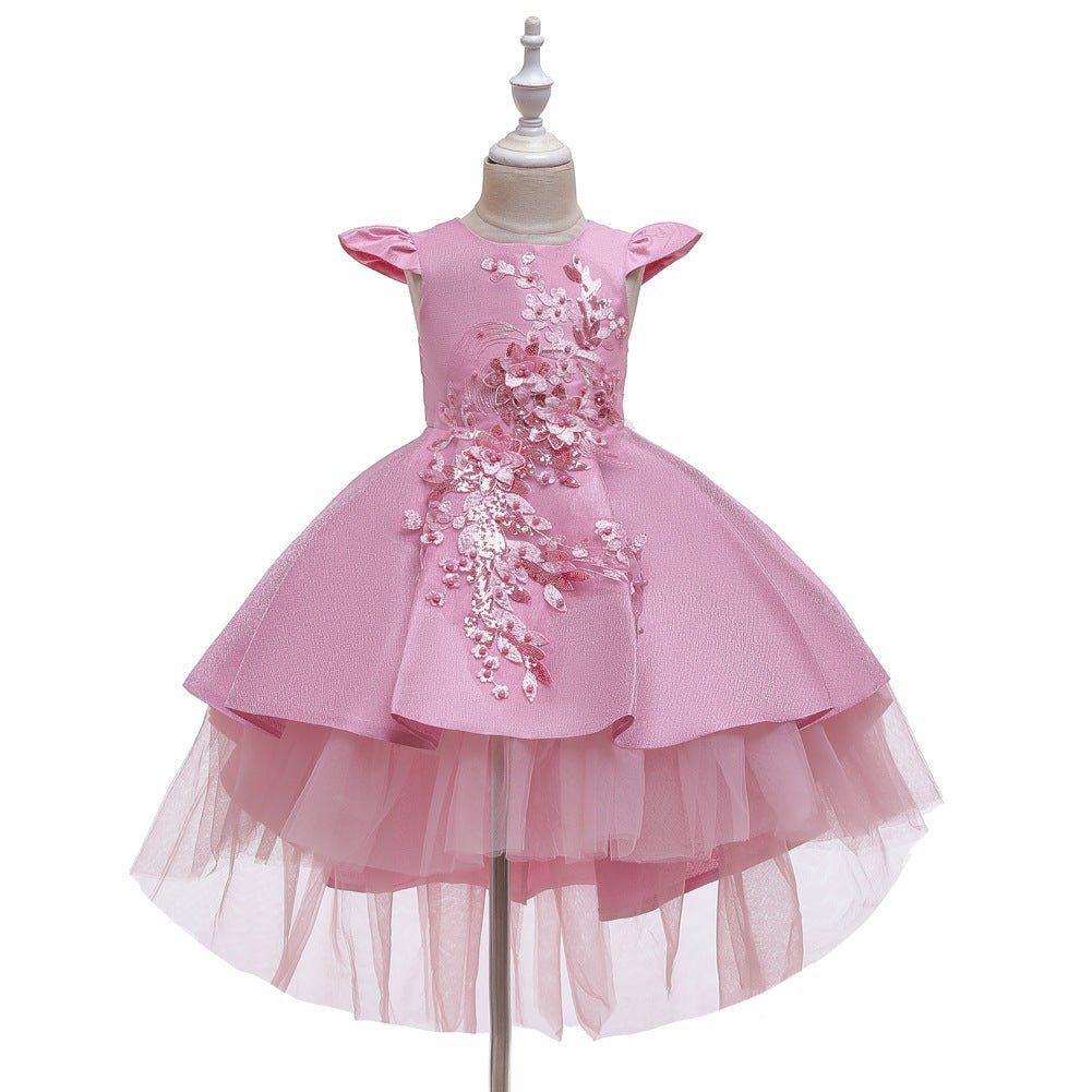 Beaded Short-Sleeve Flower Girl Dress - Luzilly Bridal & Apparel
