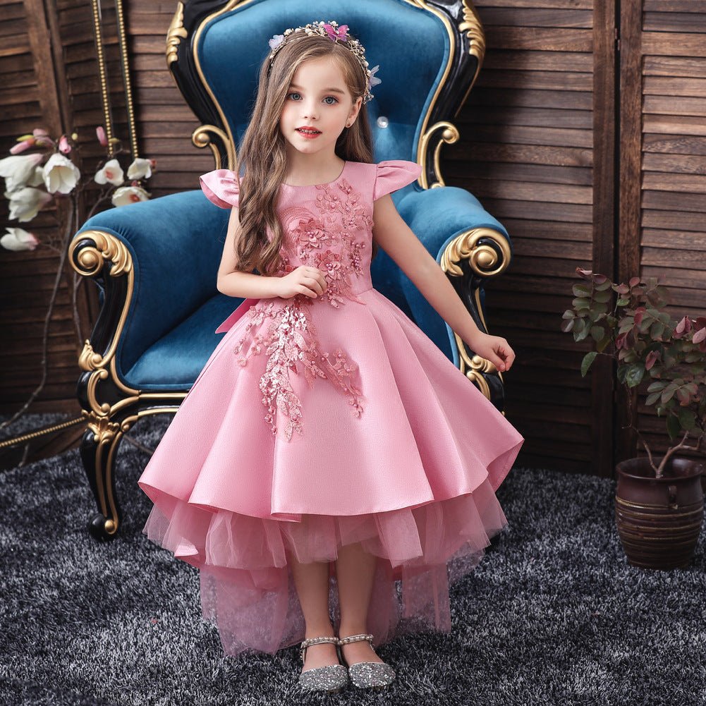 Beaded Short-Sleeve Flower Girl Dress - Luzilly Bridal & Apparel