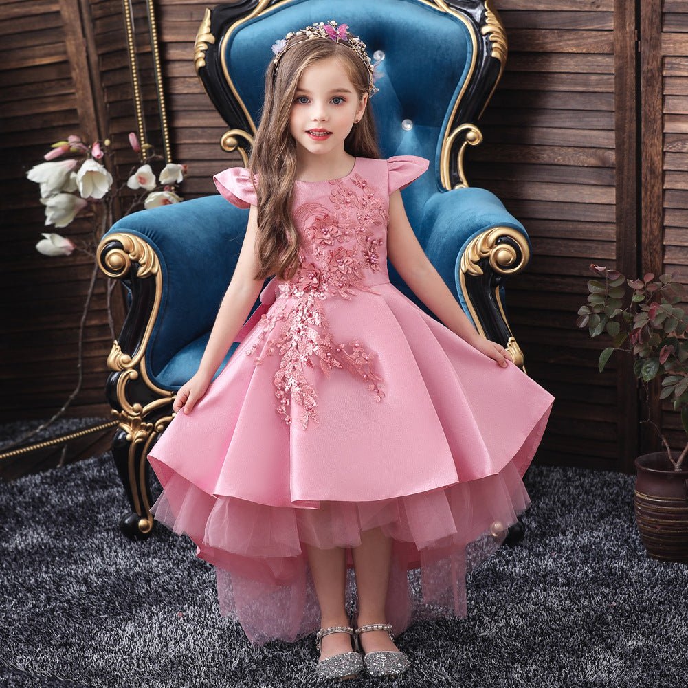 Beaded Short-Sleeve Flower Girl Dress - Luzilly Bridal & Apparel