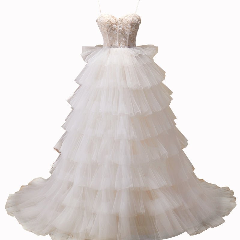 Beautiful Girl Suspender Wedding Dress With Elegant Train - Luzilly Bridal & Apparel