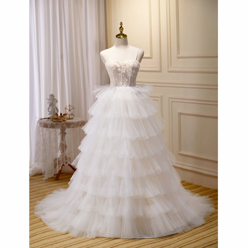 Beautiful Girl Suspender Wedding Dress With Elegant Train - Luzilly Bridal & Apparel