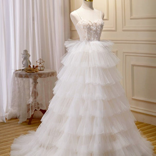 Beautiful Girl Suspender Wedding Dress With Elegant Train - Luzilly Bridal & Apparel