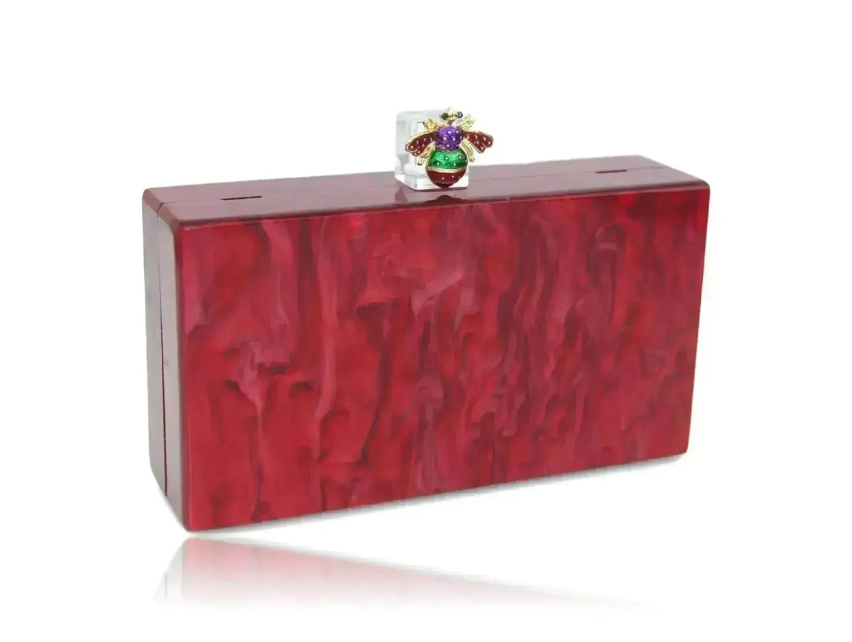 Bee Red Pearl Acrylic Box Clutch - Luzilly Bridal & Apparel