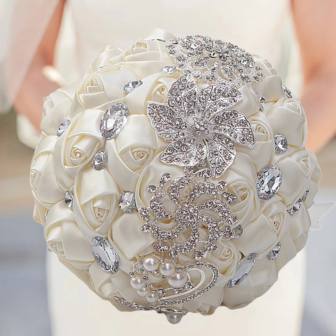 Beige Satin Rose Wedding Bouquet - Luzilly Bridal & Apparel