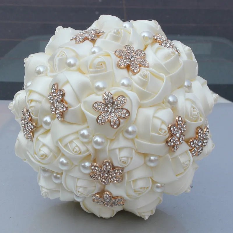 Beige Satin Rose Wedding Bouquet - Luzilly Bridal & Apparel