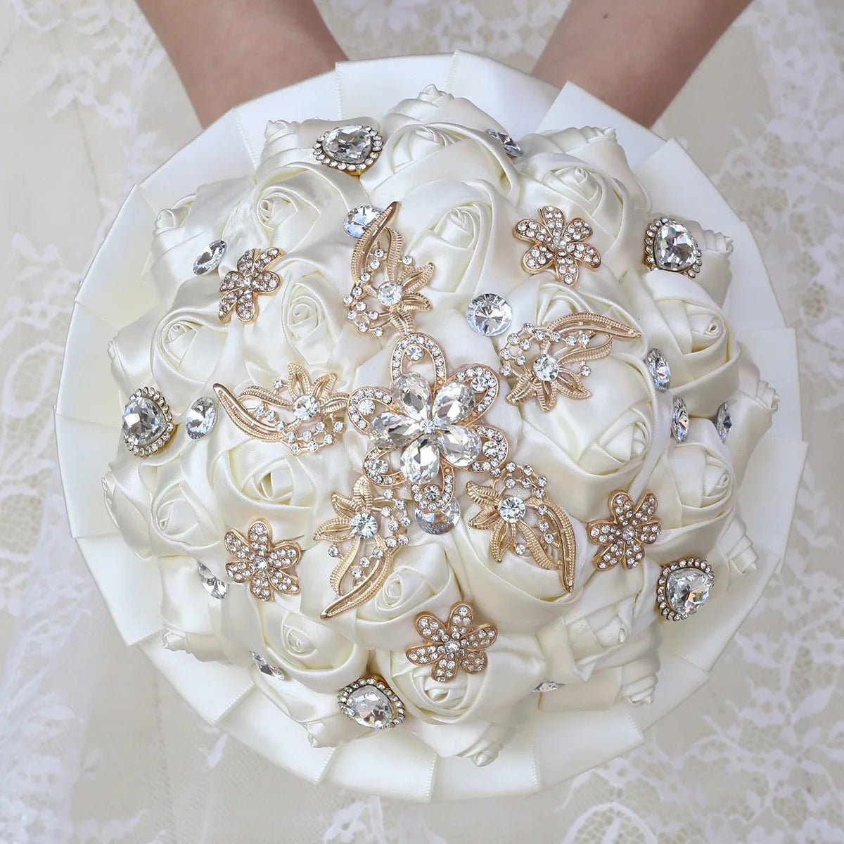 Beige Satin Rose Wedding Bouquet - Luzilly Bridal & Apparel
