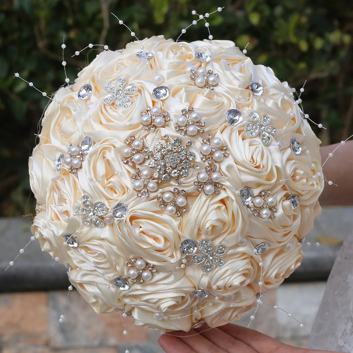 Beige Satin Rose Wedding Bouquet - Luzilly Bridal & Apparel