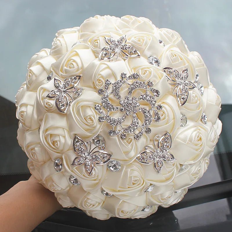 Beige Satin Rose Wedding Bouquet - Luzilly Bridal & Apparel
