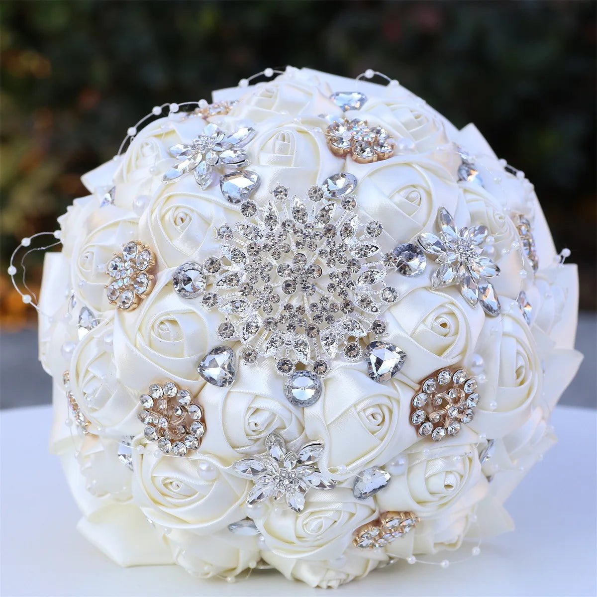 Beige Satin Rose Wedding Bouquet - Luzilly Bridal & Apparel