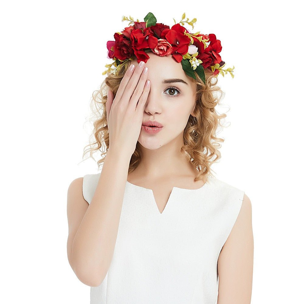 Big Red Rose Blossom Hair Band Bridal Flower Ring Hair Band - Luzilly Bridal & Apparel