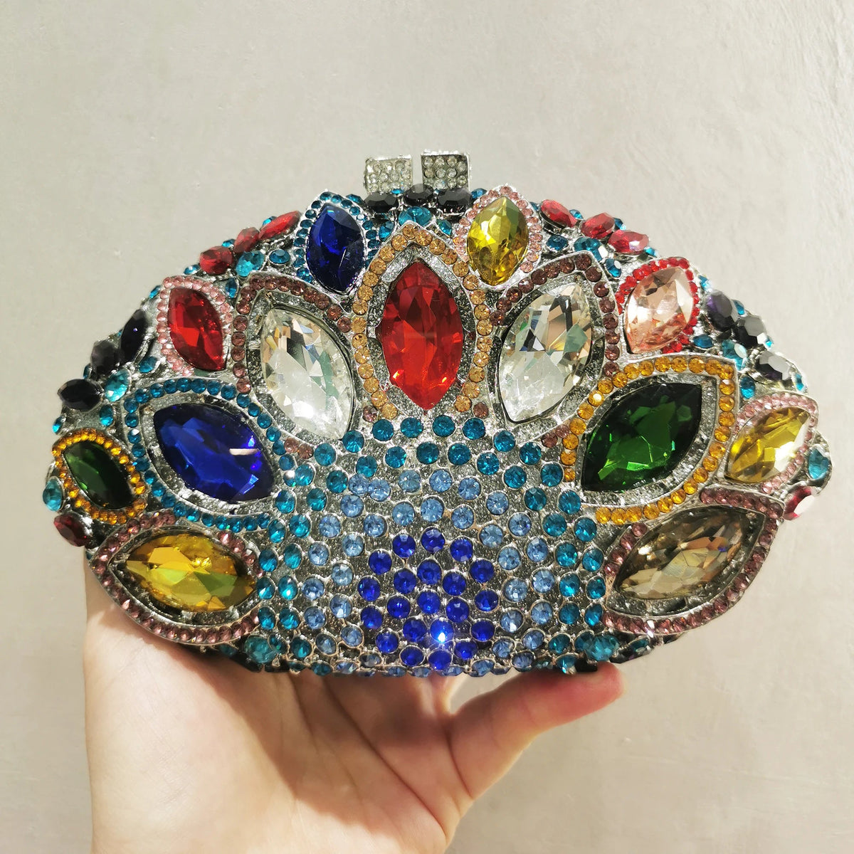 Big-Stone Crystal Minaudière Clutch - Luzilly Bridal & Apparel