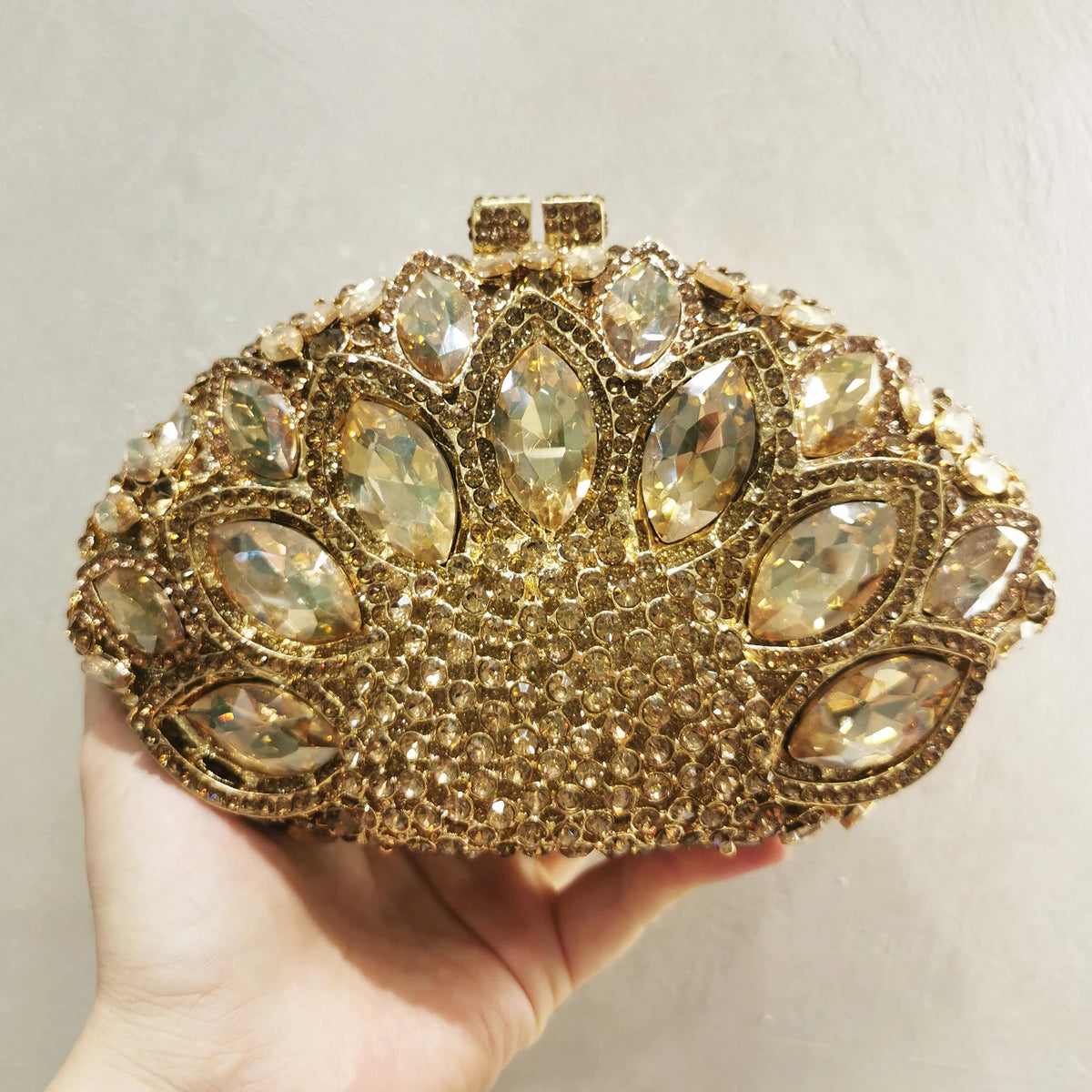 Big-Stone Crystal Minaudière Clutch - Luzilly Bridal & Apparel