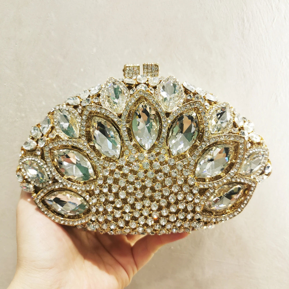 Big-Stone Crystal Minaudière Clutch - Luzilly Bridal & Apparel