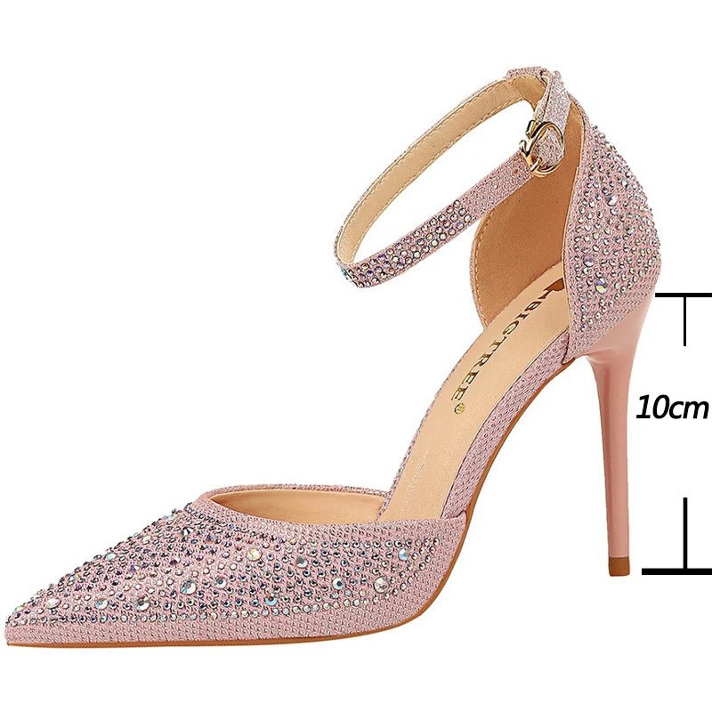 BIGTREE Shoes Shiny Rhinestones High Heels Ladies Shoes Women Pumps Stiletto Sweet Women Heels Wedding Shoes Women Sandals 10 Cm - Luzilly Bridal & Apparel
