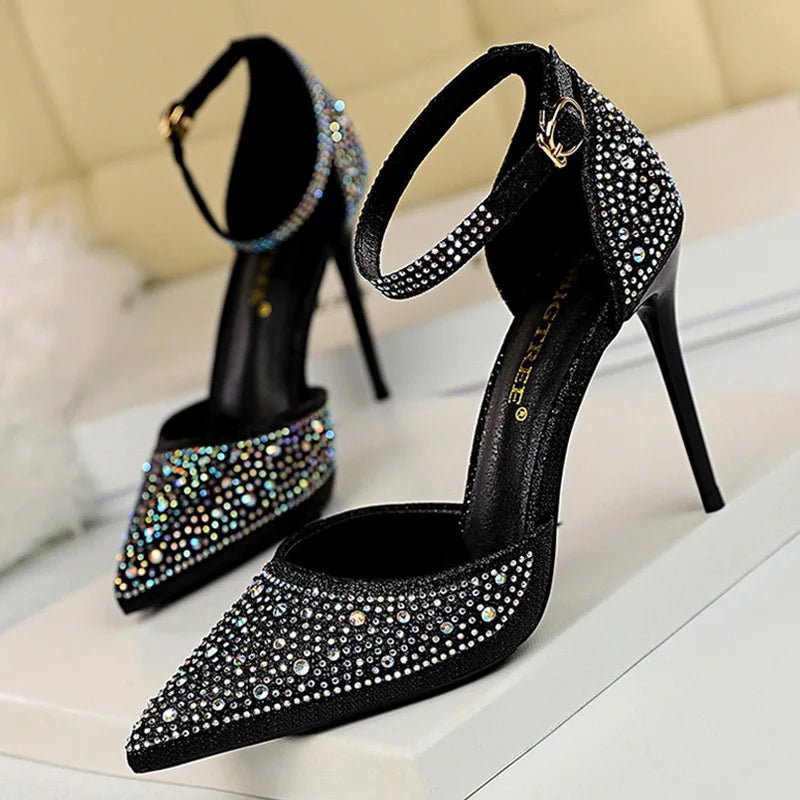 BIGTREE Shoes Shiny Rhinestones High Heels Ladies Shoes Women Pumps Stiletto Sweet Women Heels Wedding Shoes Women Sandals 10 Cm - Luzilly Bridal & Apparel