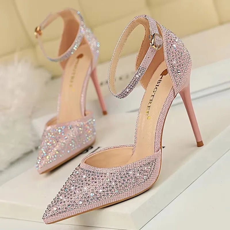 BIGTREE Shoes Shiny Rhinestones High Heels Ladies Shoes Women Pumps Stiletto Sweet Women Heels Wedding Shoes Women Sandals 10 Cm - Luzilly Bridal & Apparel