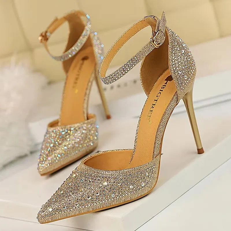 BIGTREE Shoes Shiny Rhinestones High Heels Ladies Shoes Women Pumps Stiletto Sweet Women Heels Wedding Shoes Women Sandals 10 Cm - Luzilly Bridal & Apparel