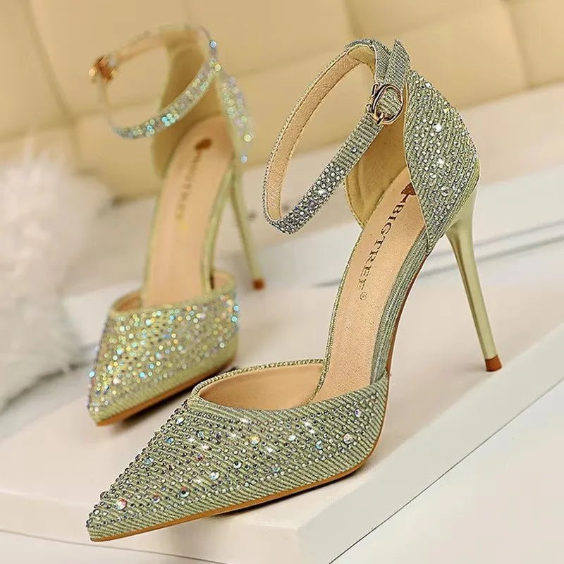 BIGTREE Shoes Shiny Rhinestones High Heels Ladies Shoes Women Pumps Stiletto Sweet Women Heels Wedding Shoes Women Sandals 10 Cm - Luzilly Bridal & Apparel