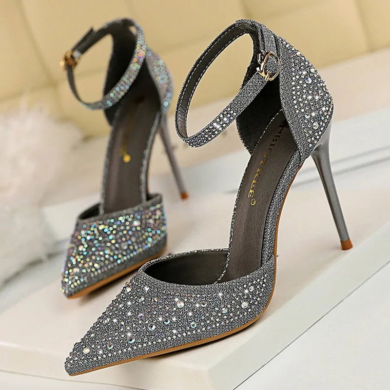 BIGTREE Shoes Shiny Rhinestones High Heels Ladies Shoes Women Pumps Stiletto Sweet Women Heels Wedding Shoes Women Sandals 10 Cm - Luzilly Bridal & Apparel