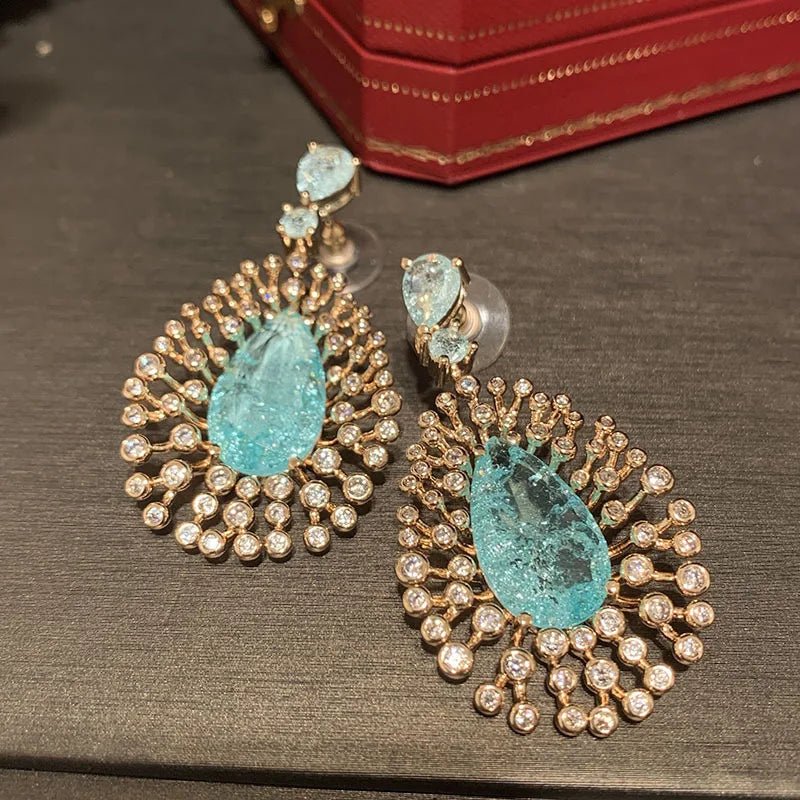 Bilincolor Fashion Light Blue Ice Broken Cubic Zirconia Trendy Earring for Women Bridal Dinner Party - Luzilly Bridal & Apparel