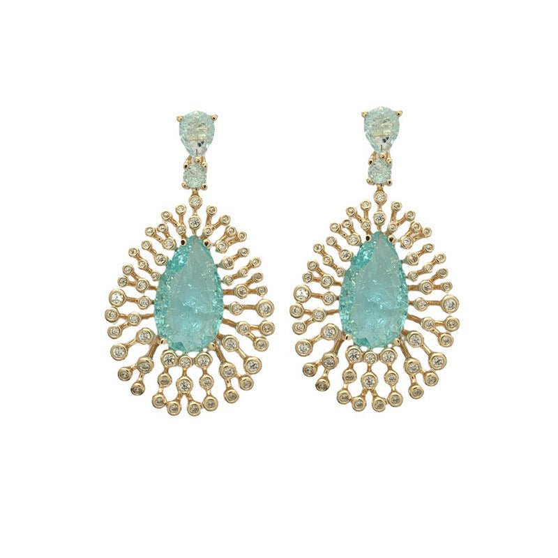 Bilincolor Fashion Light Blue Ice Broken Cubic Zirconia Trendy Earring for Women Bridal Dinner Party - Luzilly Bridal & Apparel