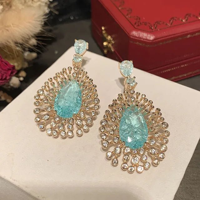 Bilincolor Fashion Light Blue Ice Broken Cubic Zirconia Trendy Earring for Women Bridal Dinner Party - Luzilly Bridal & Apparel