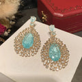 Bilincolor Fashion Light Blue Ice Broken Cubic Zirconia Trendy Earring for Women Bridal Dinner Party - Luzilly Bridal & Apparel
