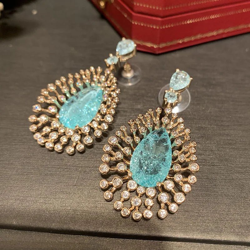 Bilincolor Fashion Light Blue Ice Broken Cubic Zirconia Trendy Earring for Women Bridal Dinner Party - Luzilly Bridal & Apparel