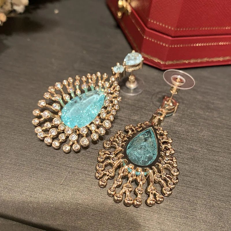Bilincolor Fashion Light Blue Ice Broken Cubic Zirconia Trendy Earring for Women Bridal Dinner Party - Luzilly Bridal & Apparel