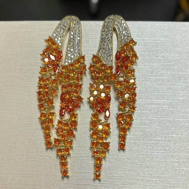Bilincolor Golden Orange Long Tassel Earring for Women Wedding - Luzilly Bridal & Apparel