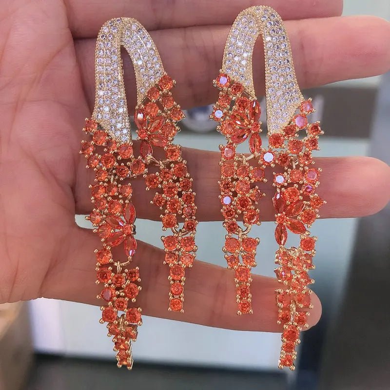 Bilincolor Golden Orange Long Tassel Earring for Women Wedding - Luzilly Bridal & Apparel