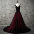 Black and Red Wedding Dress Customized Beading Sequin Applique V Neck Sleeveless Long Train Open Back Corset Gothic Bridal Gown - Luzilly Bridal & Apparel