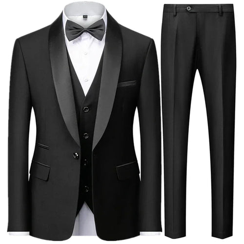 Black Men Autumn Wedding Party Three Pieces Set Large Size Male Blazer Coat Pants and Vest Fashion Slim Fit Suit - Luzilly Bridal & Apparel