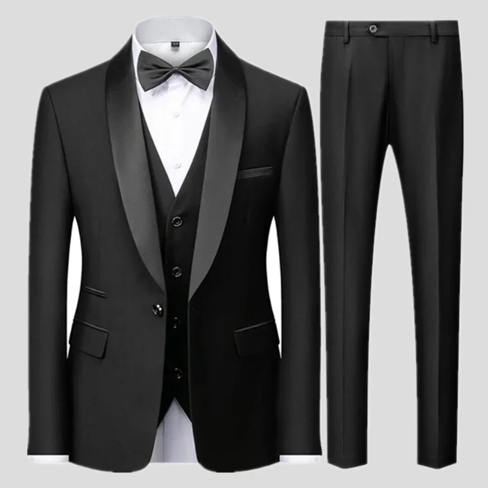 Black Men Autumn Wedding Party Three Pieces Set Large Size Male Blazer Coat Pants and Vest Fashion Slim Fit Suit - Luzilly Bridal & Apparel