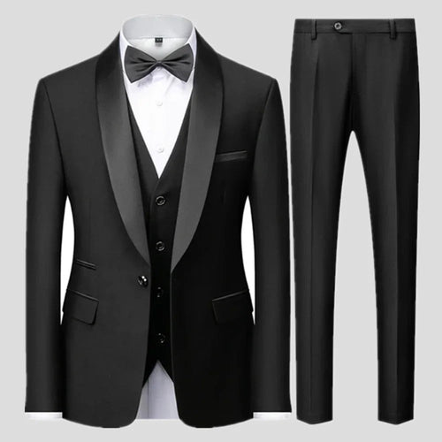 Black Men Autumn Wedding Party Three Pieces Set Large Size Male Blazer Coat Pants and Vest Fashion Slim Fit Suit - Luzilly Bridal & Apparel