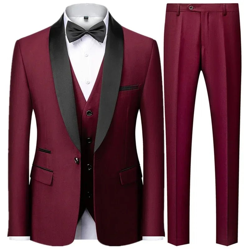 Black Men Autumn Wedding Party Three Pieces Set Large Size Male Blazer Coat Pants and Vest Fashion Slim Fit Suit - Luzilly Bridal & Apparel