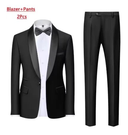 Black Men Autumn Wedding Party Three Pieces Set Large Size Male Blazer Coat Pants and Vest Fashion Slim Fit Suit - Luzilly Bridal & Apparel