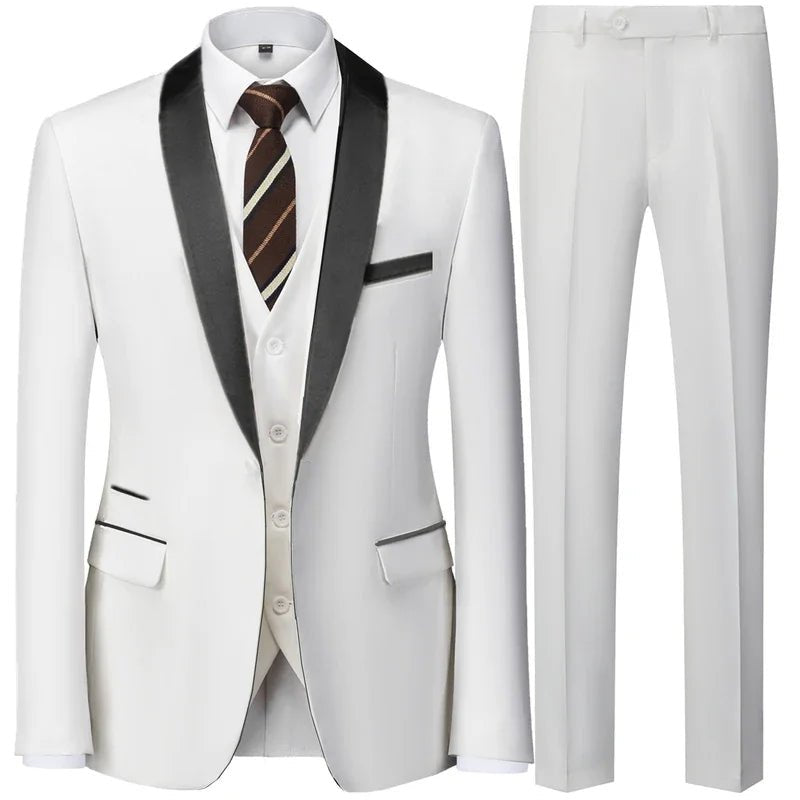 Black Men Autumn Wedding Party Three Pieces Set Large Size Male Blazer Coat Pants and Vest Fashion Slim Fit Suit - Luzilly Bridal & Apparel
