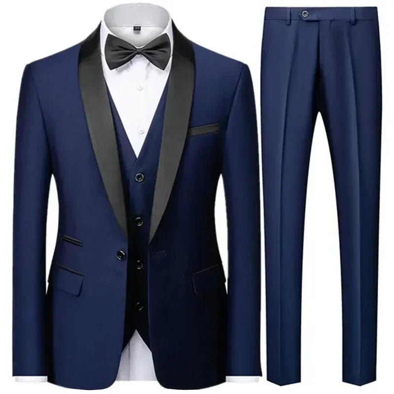 Black Men Autumn Wedding Party Three Pieces Set Large Size Male Blazer Coat Pants and Vest Fashion Slim Fit Suit - Luzilly Bridal & Apparel
