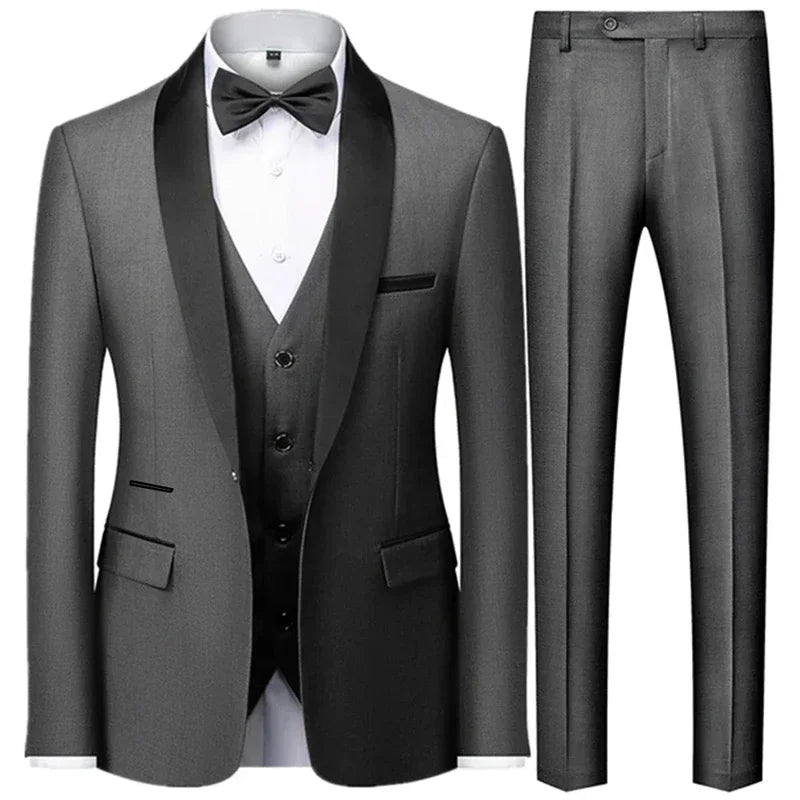 Black Men Autumn Wedding Party Three Pieces Set Large Size Male Blazer Coat Pants and Vest Fashion Slim Fit Suit - Luzilly Bridal & Apparel
