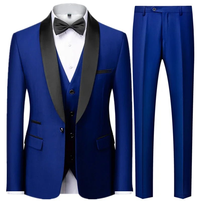 Black Men Autumn Wedding Party Three Pieces Set Large Size Male Blazer Coat Pants and Vest Fashion Slim Fit Suit - Luzilly Bridal & Apparel