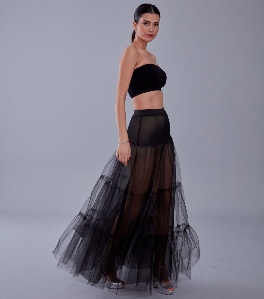 Black Voile Petticoat Skirt with Elastic Band - Perfect for Parties - Luzilly Bridal & Apparel
