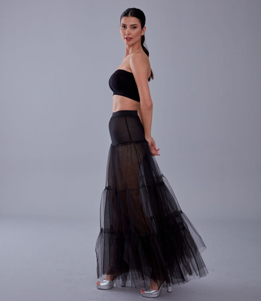 Black Voile Petticoat Skirt with Elastic Band - Perfect for Parties - Luzilly Bridal & Apparel