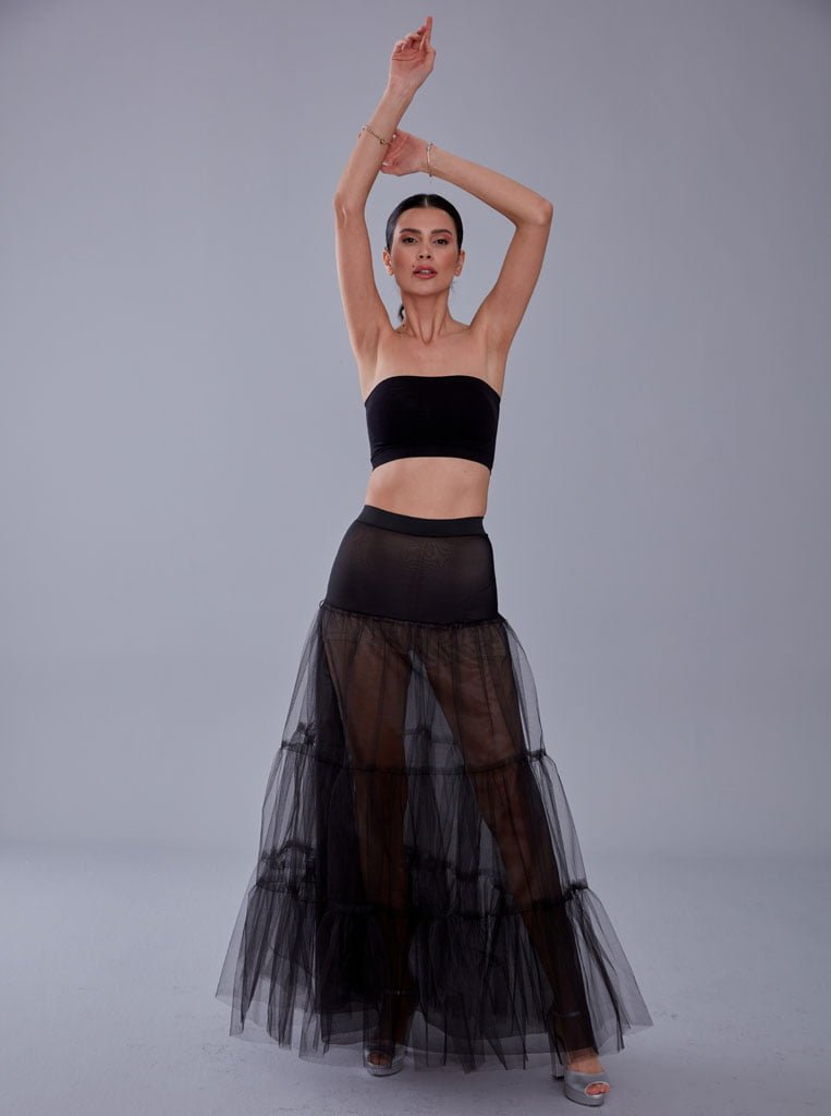 Black Voile Petticoat Skirt with Elastic Band - Perfect for Parties - Luzilly Bridal & Apparel