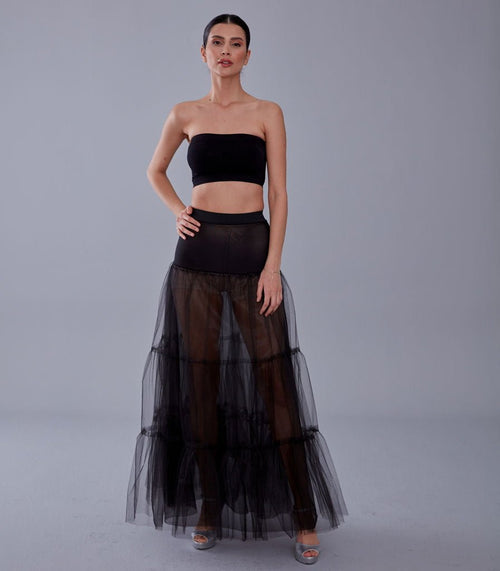 Black Voile Petticoat Skirt with Elastic Band - Perfect for Parties - Luzilly Bridal & Apparel