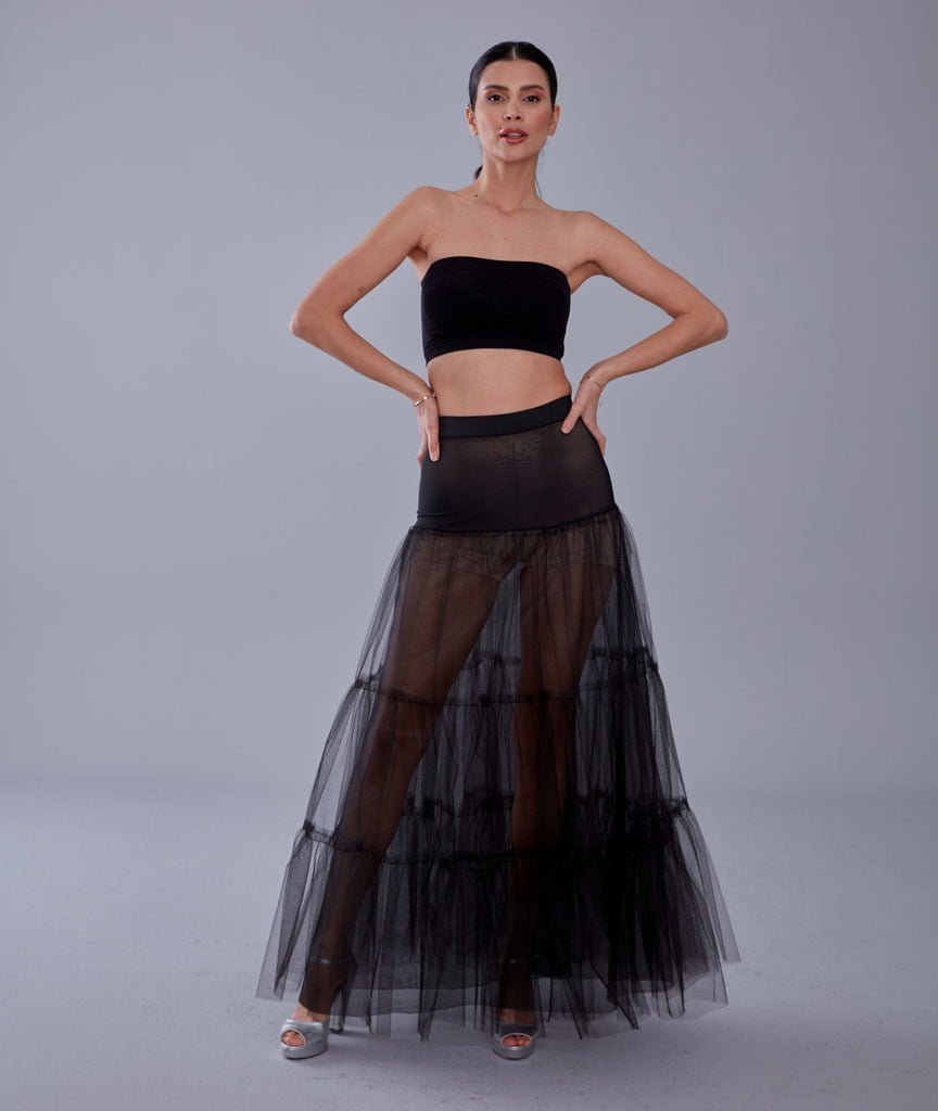 Black Voile Petticoat Skirt with Elastic Band - Perfect for Parties - Luzilly Bridal & Apparel