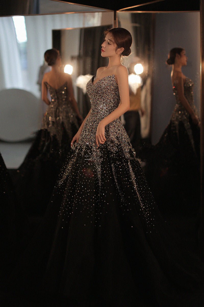 Black Wedding New Bride Big Train Main Yarn Dress - Luzilly Bridal & Apparel