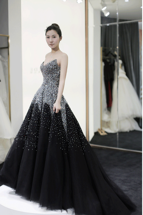 Black Wedding New Bride Big Train Main Yarn Dress - Luzilly Bridal & Apparel