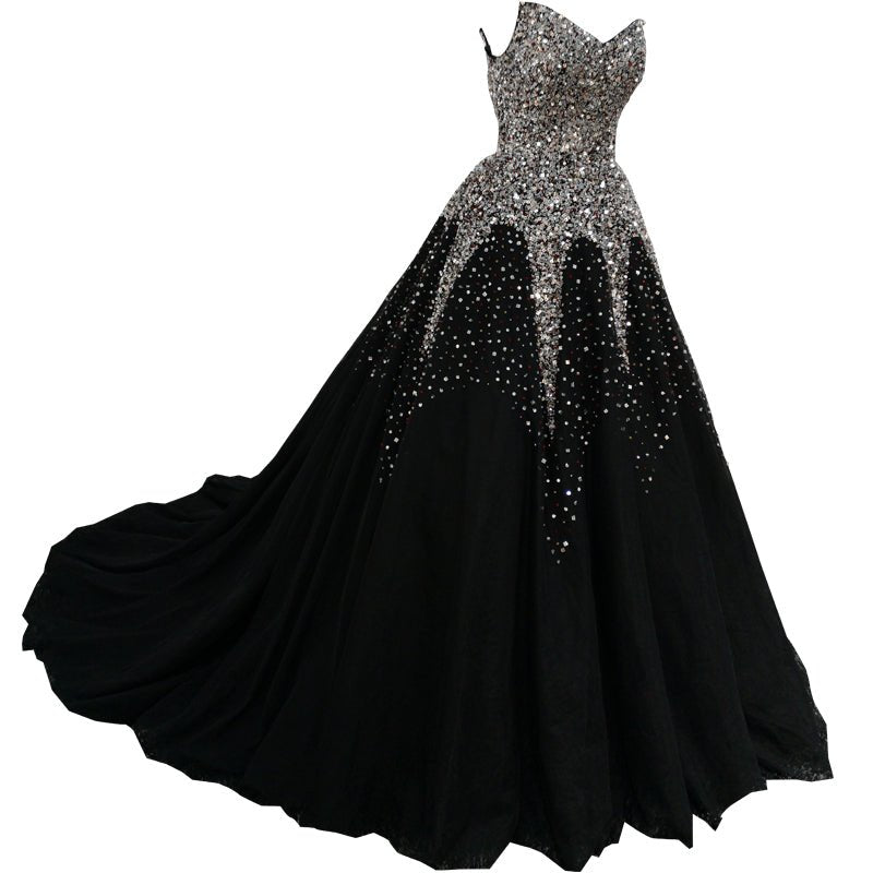 Black Wedding New Bride Big Train Main Yarn Dress - Luzilly Bridal & Apparel